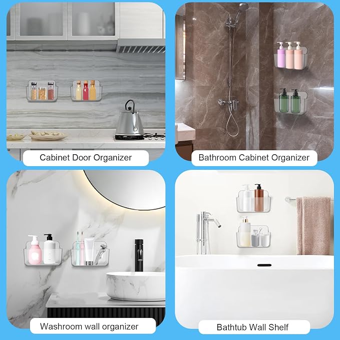 CGBE 2-Pack Cabinet Door Organizer, Self Adhesive Bathroom Shelves, Clear | Acrylic Shower Caddy, Wall Mounted Storage, No Drilling, Automatic Draining, For Cabinet Door and Shower Wall