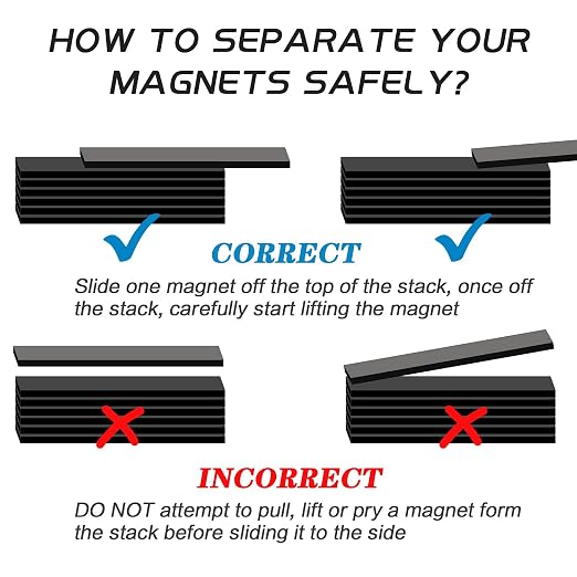 25 Pack Neodymium Bar Magnets with Adhesive Backing 60x10x3mm Black | Fridge Magnetic Strips Refrigerator Blocks Crafts Extra Super Sticky Bar for Science Experiments Classroom Craft Office