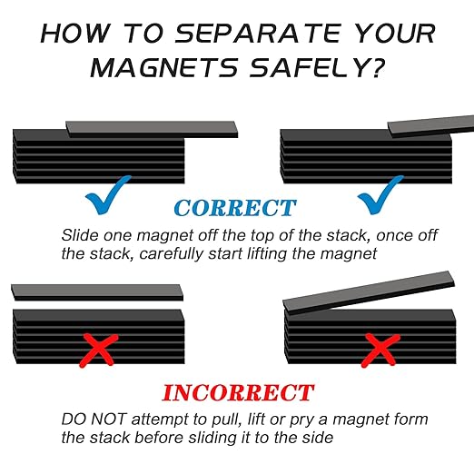 16 Pack Neodymium Bar Magnets with Adhesive Backing 60x10x3mm Black | Fridge Magnetic Strips Refrigerator Blocks Crafts Extra Super Sticky Bar for Science Experiments Classroom Craft Office