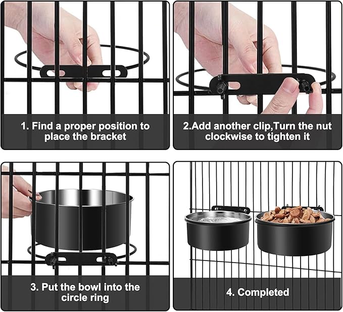 Dog Crate Water Bowl Hanging,2 Pack Stainless Steel Water Food Bowl No Spill for Crate Cage,Kennel Bowls Mountable Coop Cup for Dogs Cats Puppy Rabbit
