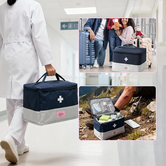 Medicine Travel Bag Organizer, Empty First Aid Box, for Home, Travel, Camping, Car, Hiking & Outdoor Emergencies, Travel Medicine Kit