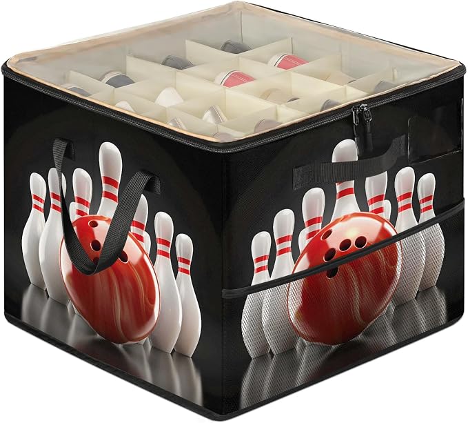 TropicalLife Bowling Ball Shoe Organizer for Closet | Foldable Shoe Storage Box Bin 16-32 Pair Shoe Storage for Sneakers, Boots & Heels with Adjustable Dividers, Clear Cover