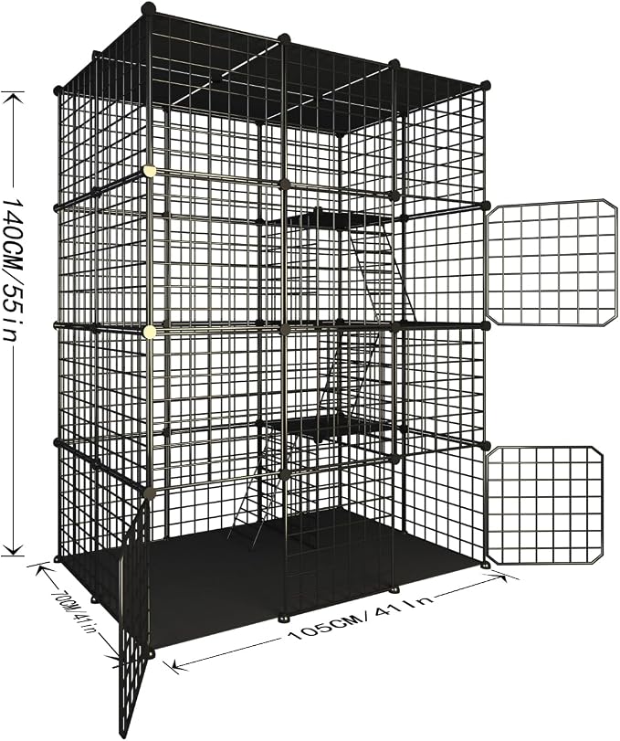 Indoor Cat Cage Enclosure DIY,Cat Playpen Catio Thick Metal Wire Kennels for 1-3 Cats Kitten Cage Detachable Patio Cat Crate （Only Cage）