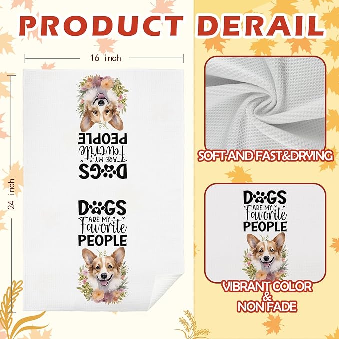SPBL&L Corgi Dog Kitchen Towels Set of 4, Corgi Gifts for Women, Corgi Decor Tea Dish Towels for Kitchen, Corgi Dog Decorative Hand Towels for Bathroom, 16x24 Inches