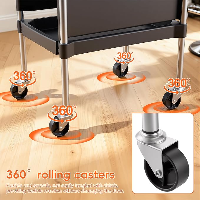 Salon Cart with Wheels, 6-Layer Hair Stylist Cart with 4 Removable Tool Tray,Portable Salon Station Rolling Storage Trolley for Barbering,Hairdressing Beauty SPA Tattoo Service