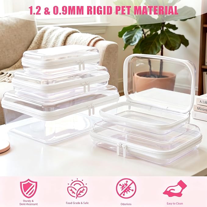 Clear Diaper Bag Organizer Pouches, Hard Shell Zipper Case for Baby Travel | 5 Pack Rigid 1.2 mm Clear PET Waterproof Organizer Pouches, Multi-Size Zipper Cases for Baby Essentials, Diapers Wipes