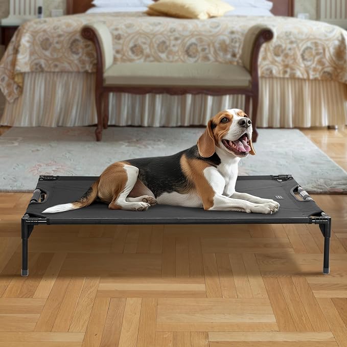 Petsfit 42 Inch Elevated Dog Bed for Large Dogs, Patented Anti-Sag Cot | Patented anti-sag tension bar, cooling Teslin mesh, dual support straps, tool-free setup and non-slip feet; up to 80 lb.