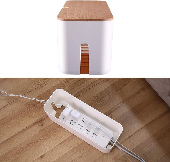 Changsuo Cable Management Box Set Cable Organizer Boxes for Extension Cord Power Stripe Surge Protector Wire Management Organizer Cover Hider for Desk Home Office Kitchen (Small & Large White)