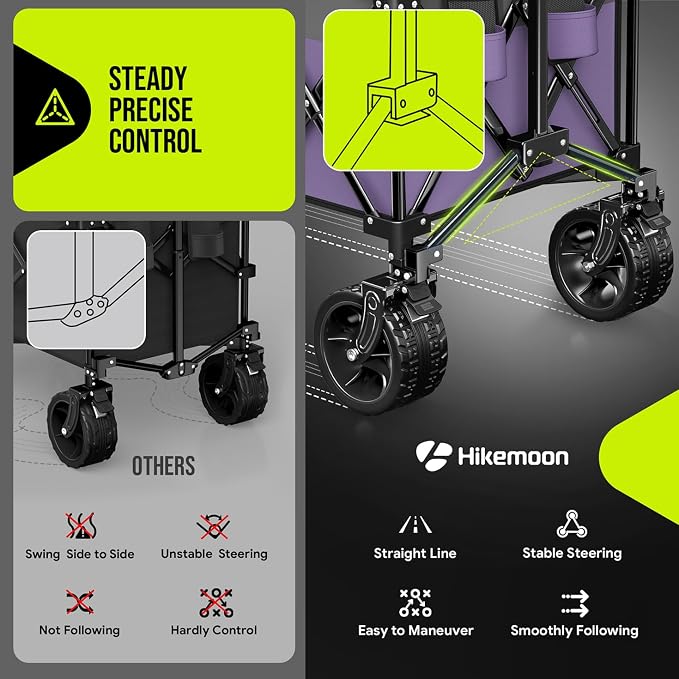 48'' Extra Large Collapsible Wagon with Big Wheels, 300L Purple | 560LBS Heavy Duty, Wagons Carts Foldable, All-Terrain, Brakes, Folding Cart, Utility for Beach/Camping/Garden/Sports/Grocery