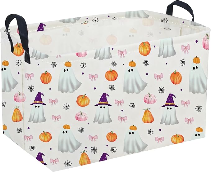 Sanjiaofeng Rectangular Pink Halloween Ghost Storage Basket,Trick or Treat Halloween Basket,Halloweens‌ Party Candy Gift Baskets(Pink Pumpkin)