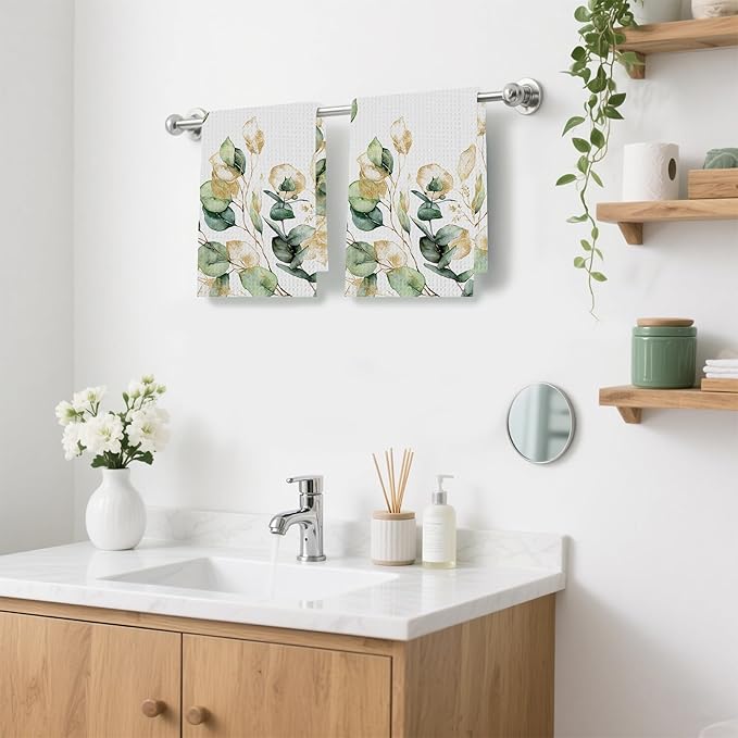 Watercolor Gold Eucalyptus Sage Hand Towels,Set of 2 Absorbent Bath Towel Kitchen Dish Towel Home Gym Hotel Bathroom Decor,16x24 Inches