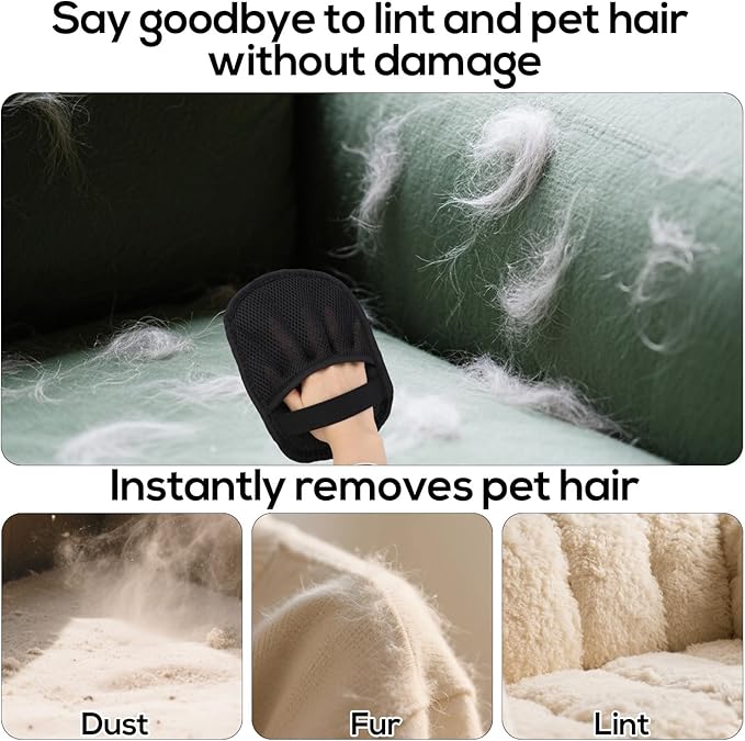 Electrostatic Pet Hair Removal Gloves, Five-Finger Animal Fur Removal Tool, Reusable Dog Cat Hair Magic Remover Gloves Brush with Nail Clipper Grooming Glove for Clothes Couch Carpet Car Seat