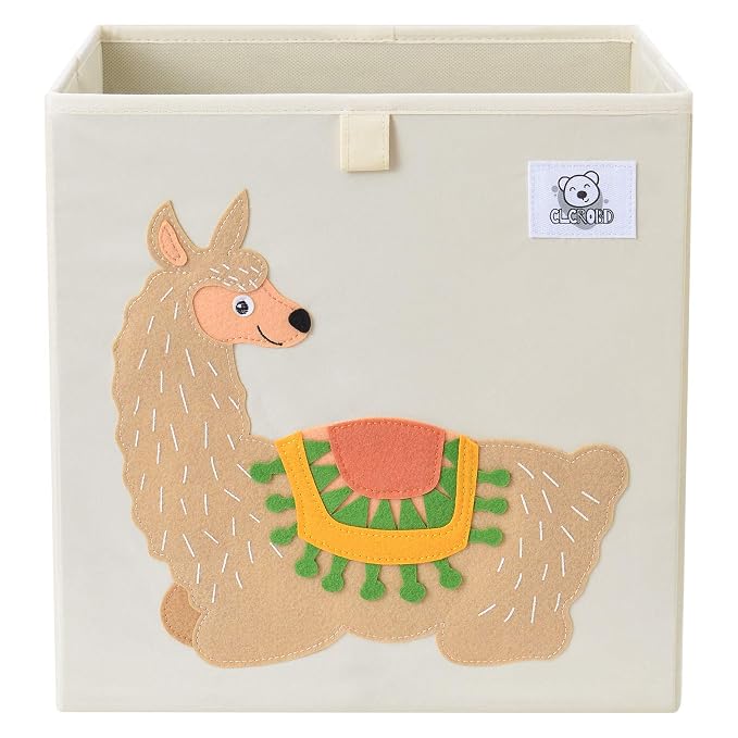 13 Inch Animal Cube Storage Bins, Foldable Fabric Kids Toy Box & Toy Chest | Kids Storage Cubes, Toy Storage Organizer Basket for Toddlers, Boys and Girls, Playroom and Nursery (Alpaca)