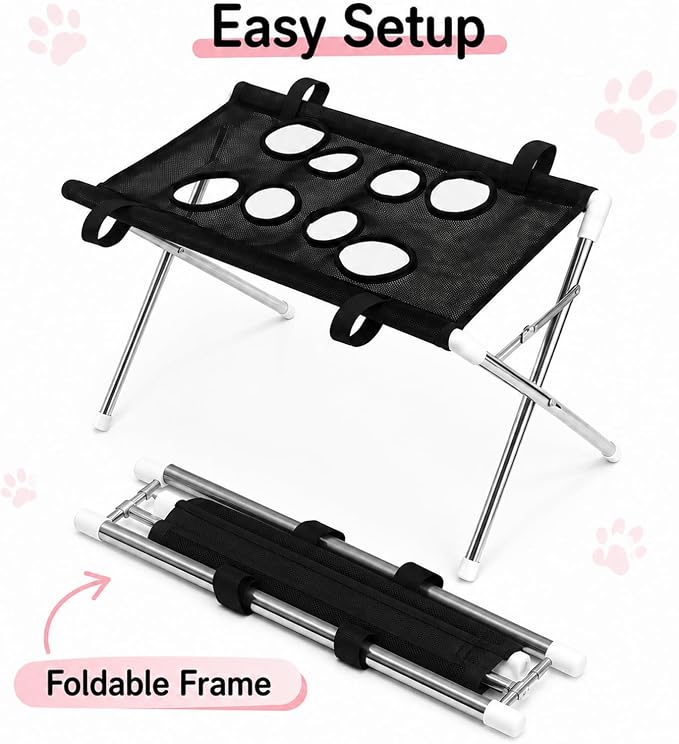 Dog Grooming Hammock, Pet Grooming Hammock with Stand Iron Tube Frame | Pet Grooming Hammock Harness for Cats Small Dogs, Quick-Dry Mesh Foldable Pet Hammock for Trimming, Bathing, Brushing