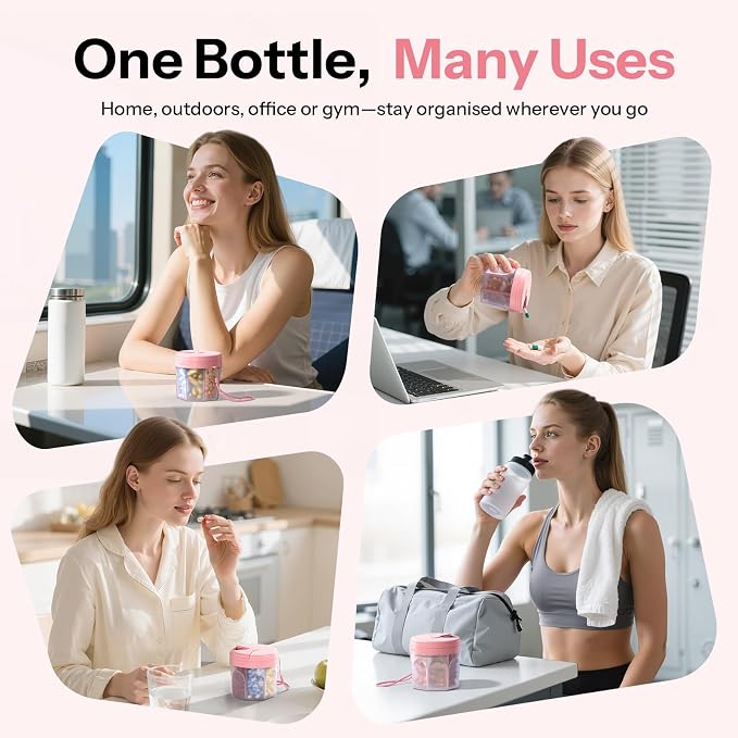 Pill Organizer with 7 Large Compartments,XL Cute Travel Pill Box BPA-Free | Anti Mixing, Large DIY Compartments for Vitamins and Fish Oil, Portable Monthly Pill Box with Labeled and Lanyards, Pink