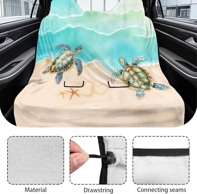 Renewold Car Back Seat Pet Cover for Dogs Cats Auto Seat Towel Cover Vehicles Rear Bench Towel Blanket for Yoga Picnic Gym Beach Sea Turtle Car Travel Accessories Easy Install