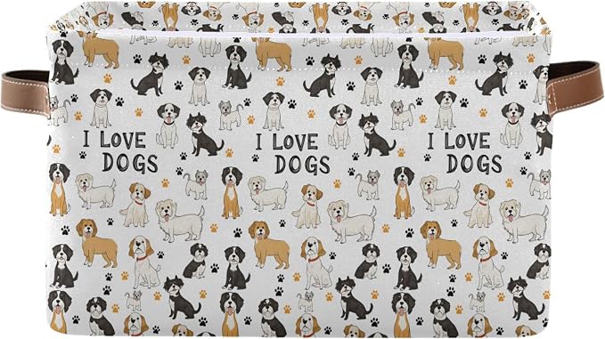 Wamika Bernese Mountain Dog Storage Basket Fabric Pet Toy Baskets Cute Dogs Puppy Paws Open Home Storage Bins Boxes Foldable Organizer Bag for Pet Toy Bathroom Shelf Closet Baskets 16×12×8 Inches