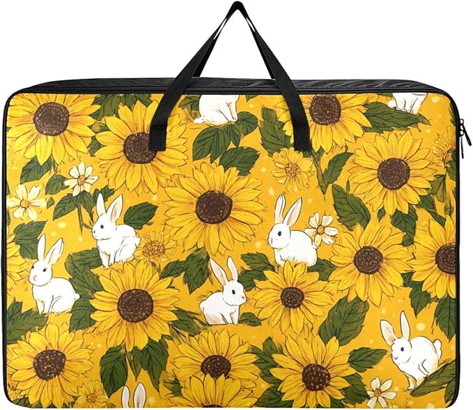 Comforter Storage Bags Large Folding Blanket Organizer Bag with Strong Handles Clear Window Closet Storage Containers for Clothes King Queen Pillows Bedding Quilt Duvet Autumn Sunflower and Cut