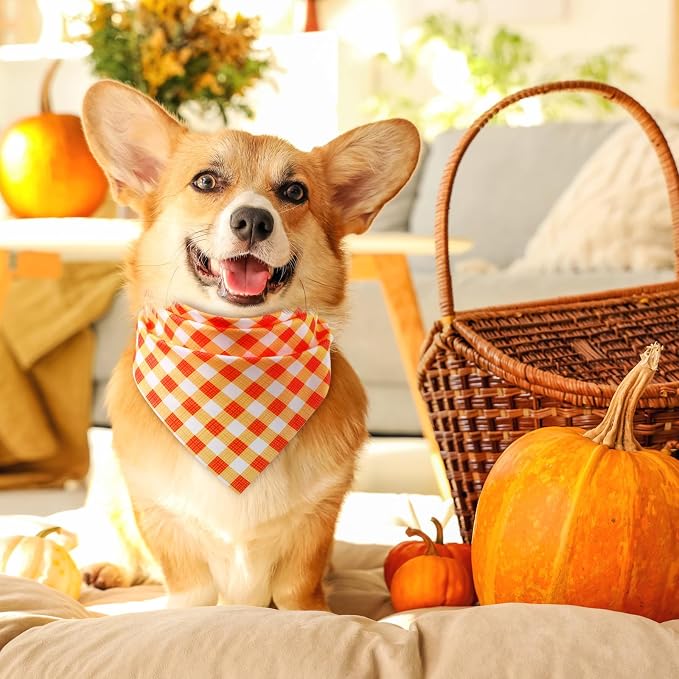Abbylike 50 Pcs Fall Plaid Dog Bandanas Bulk, Autumn Gingham Pattern
