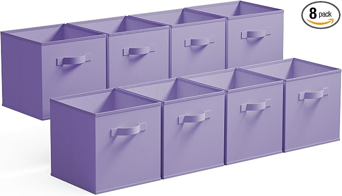 GRANNY SAYS 11 Inch Cube Storage Bins, Lavender Purple, 8-Pack | Collapsible, Cube Organizers with Thickened Base Plate, Sturdy Handles, Decorative Baskets for Shelves, Closet