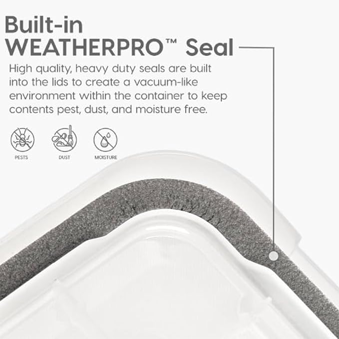 IRIS USA WeatherPro 74 Qt Storage Bins with Lids, 4 Pack, BPA-Free Plastic Gasket Box with Tight Latch and Seal, Stackable Nestable Tote Tub - Clear/Black