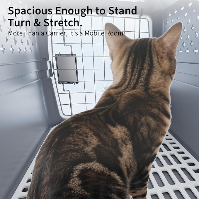 Airline-Approved Pet Carrier: Hard-Sided Crate for Cats & Dogs | Secure Metal Locking Door / Multi-Side Ventilation / Top Carry Handle / Lightweight Durable Shell / Includes Travel Bowl