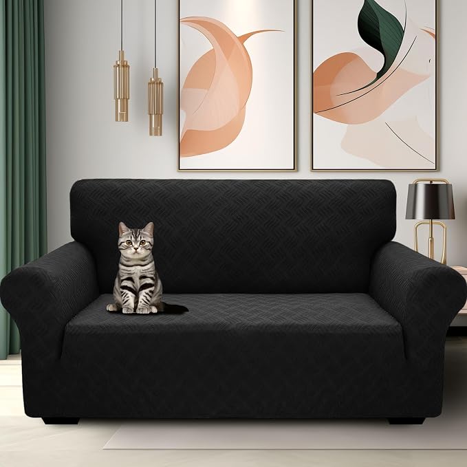 YEMYHOM Couch Cover Latest Jacquard Design High Stretch Extra Large Sofa Covers Pet Dog Cat Proof Oversized Slipcover Non Slip Magic Elastic Furniture Protector (X-Large, Leaf Patten Black)