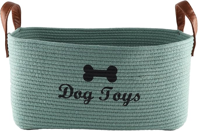 Morezi Dog toy basket, 16.5"x10.6"x 7.5" puppy toy basket bins, pet organizer, laundry basket storage bin - Perfect for organizing toys, blankets, leashes, coat and stuff - Green