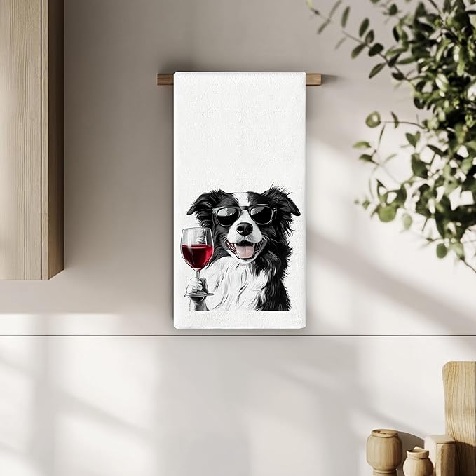 Border Collie Dog Towels - Funny Border Collie Wine Lovers Gifts, Bar Towels, Dog Wine Decorative Hand Towels Dish Towels for Kitchen Home Bar, 16x24 Inch