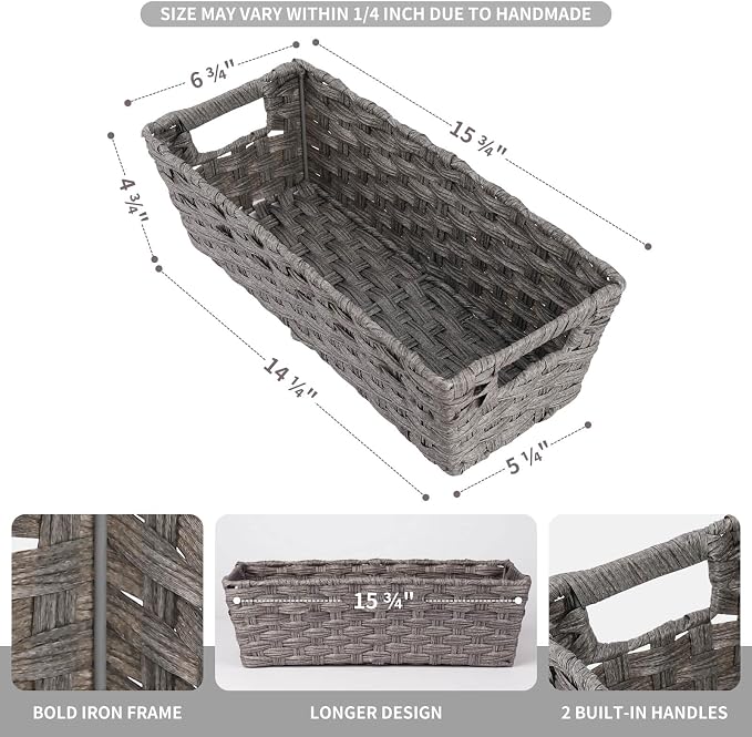2-Pack Plastic Wicker Toilet Paper Baskets, 15.75"x6.75"x4.75", Grey | onlytak Woven Baskets for Bathroom, Toilet Tank, Shelf Organization, Home Decor