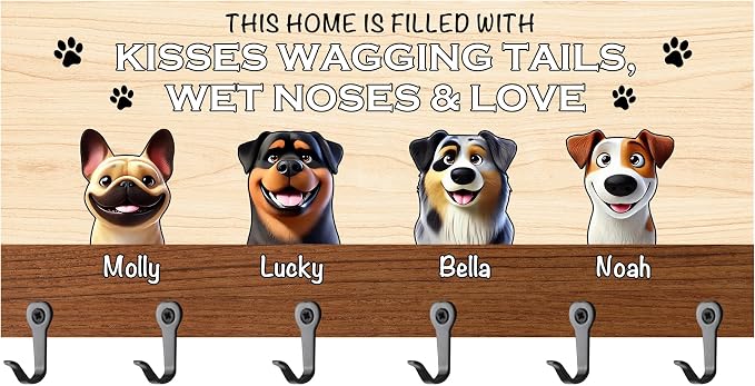 Personalized Dog Leash Holder for Wall, Custom 3D Dog Butt Leash Holder with Name, Hooks for Leashes, Keys, Collars, Christmas Birthdays Housewarming Gift for Pet Lovers (Style-2)