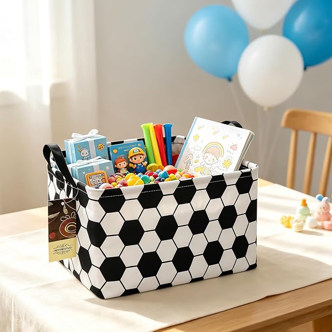 Rectangle Foldable Storage Basket Handles For Home, Football | Waterproof canvas material, reinforced handles, perfect for shelf use, organizes clothes, daily items and pet supplies