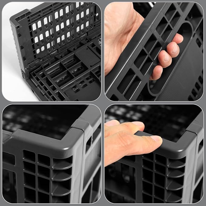 Collapsible Storage Bin Containe，52 Liter Transferheavy duty plastic storage box ,milk crates heavy duty Transit storage of various items black (1)