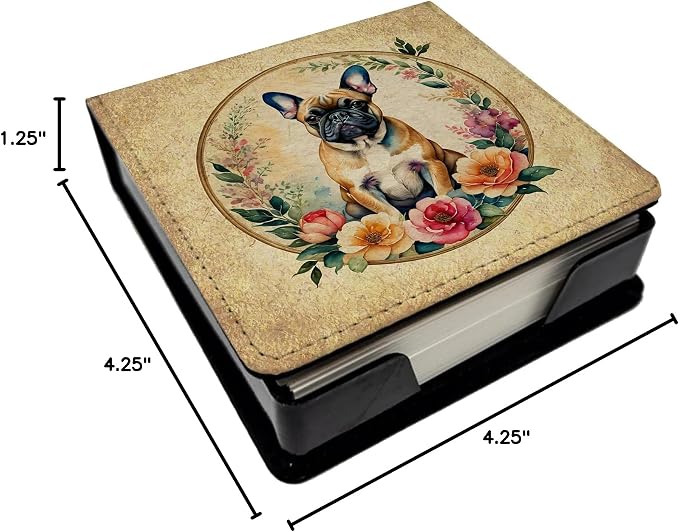 Caroline's Treasures Fawn French Bulldog and Flowers PU Leather Note Paper Holder with Artist-Designed Cover, Desk Accessory, Office Gift