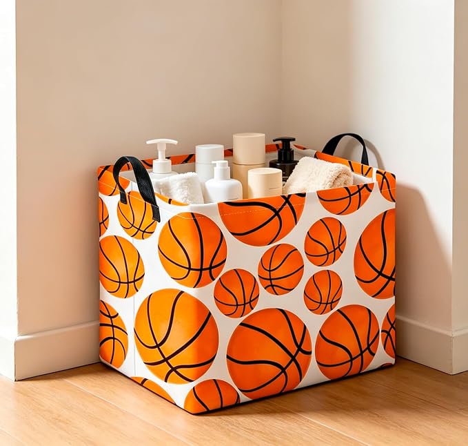 CLOCOR Rectangular Basketball Print Storage Basket Empty,Gift Basket,Books Box,Room Decor(Basketball)