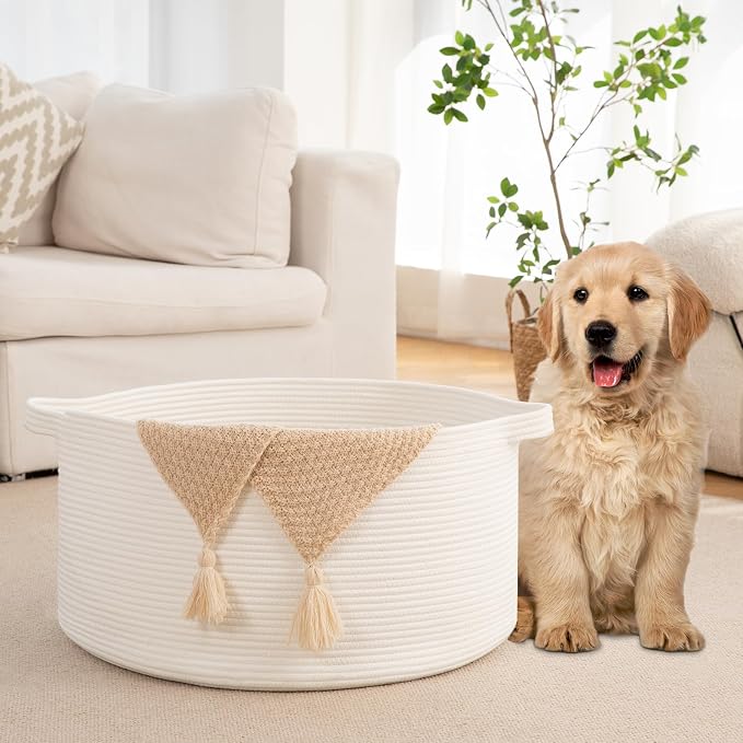 OIAHOMY 90L Extra Large Blanket Basket - Decorative Cotton Rope Storage Basket for Bedroom, Living Room & Nursery - Woven Laundry Hamper for Organizing Blankets, Clothes & Toys - White