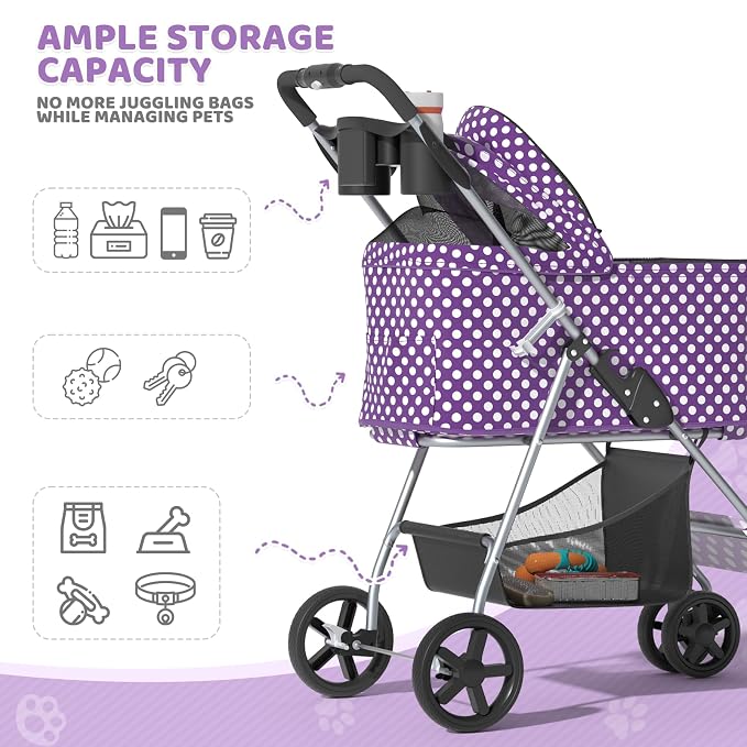 Magshion 3-in-1 Foldable Pet Stroller for Small to Medium Dogs and Cats | Dog Travel Jogger with Detachable Carrier, Cup Holder & Storage Basket, For Small/Medium Dogs & Cats Up to 33 lbs