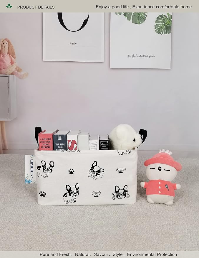 Rectangular Fabric Storage Bin, Foldable Bulldog print Basket | Damp-proof canvas with reinforced stitched handles.Great for clothes,books & sundries in closets,playrooms,laundry rooms.