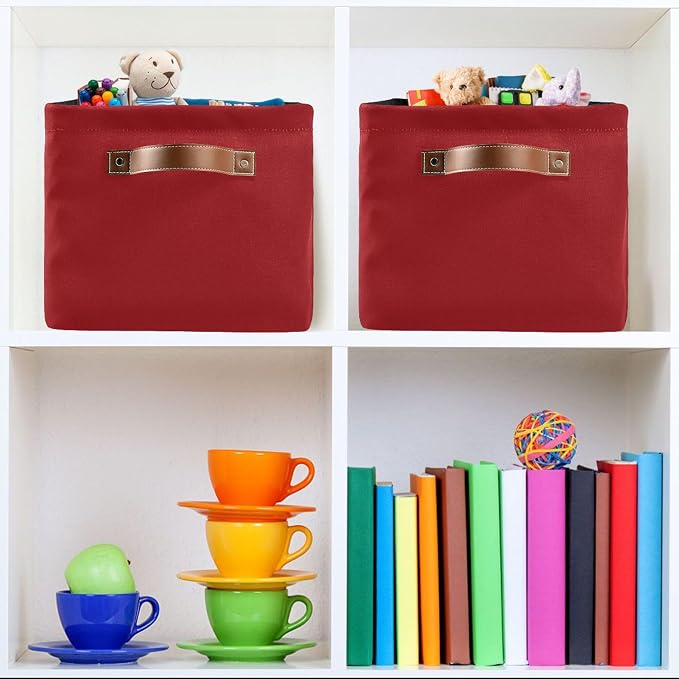 Happy Valentine's Day Red Storage Basket with Waterproof Liner and PU Handles Hello Valentine Love Gift Storage Bins Boxes 14.2" Collapsible Decorative Organizer Baskets for Bedroom Closet 2 Pack