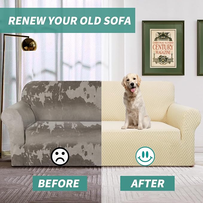 YEMYHOM Couch Cover Latest Jacquard Design High Stretch Extra Large Sofa Covers Pet Dog Cat Proof Oversized Slipcover Non Slip Magic Elastic Furniture Protector (XL Sofa, Beige)