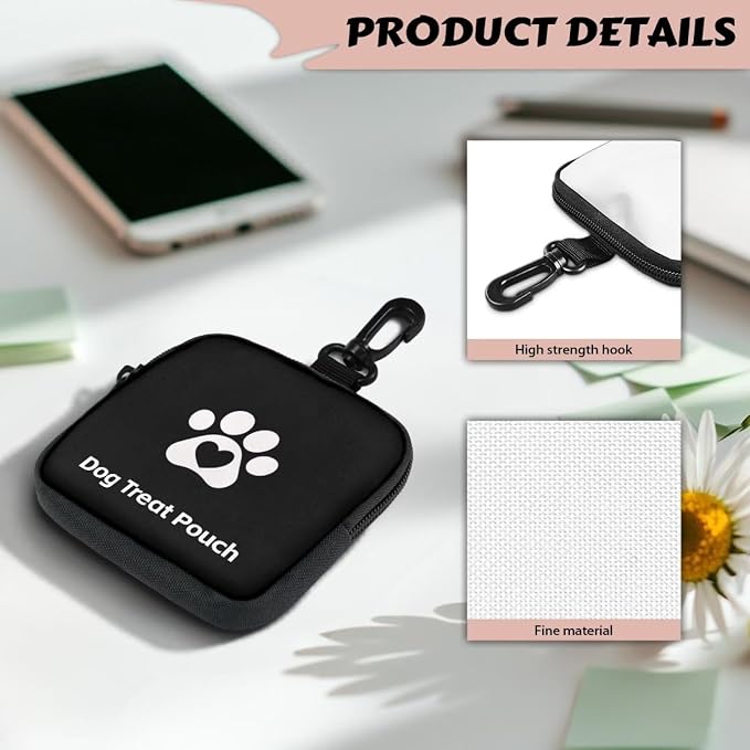 Black Dog Treat Pouch, Multifunctional Pouch for Outdoor Activities and Pet Walks, Multi-Functional Puppy Snack Storage Bag, Travel Pet Treat Container for Dog Owners and Trainers