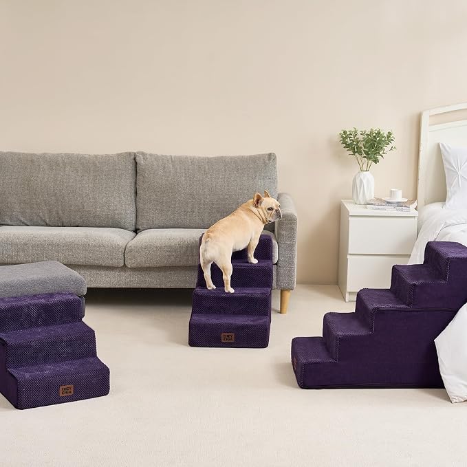 EHEYCIGA Dog Stairs for High Bed 22.5" H, 5-Step Dog Steps, Purple | Pet Steps for Small Dogs and Cats for Bed, Non-Slip Balanced Pet Ramp Indoor