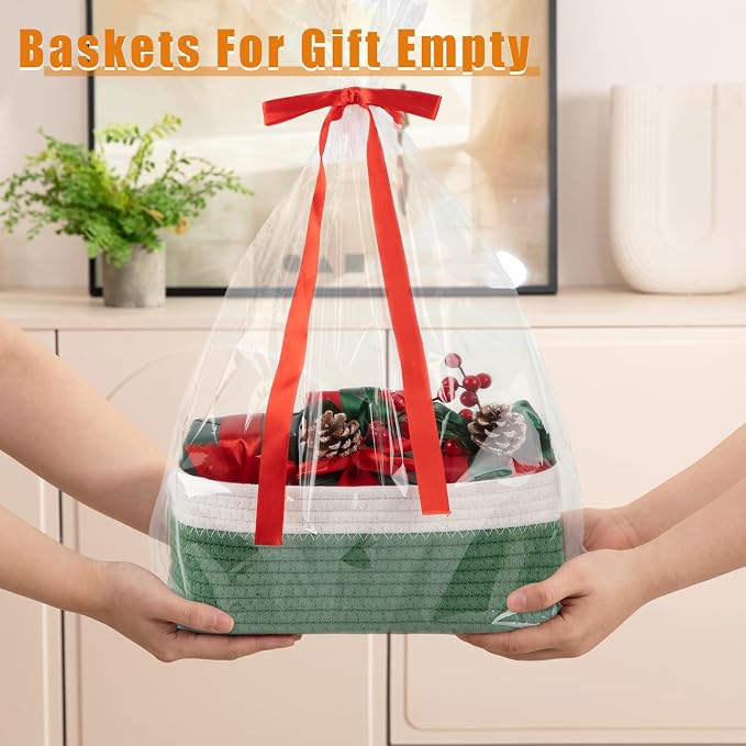 OIAHOMY 4 PACK 7L Storage Baskets for Organizing Storage Bins Green | Small Bins for Shelves Small Storage Basket Shelf Baskets Organizer Baskets for Gifts Empty Cute Decorative Storage Bins