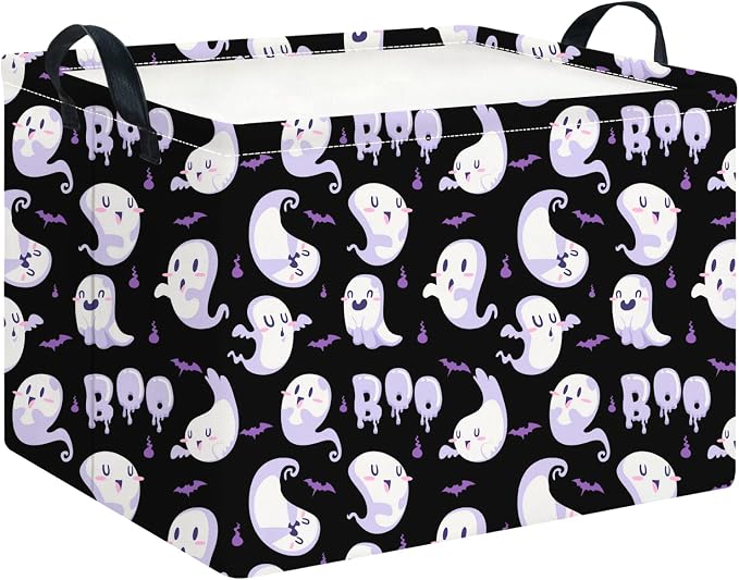 CLOCOR Rectangular Storage Basket,Waterproof Books Box with Handles,Gift Basket(UU Ghost Halloween)