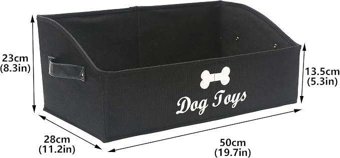 Geyecete Dog Toy Basket Large Dog Toy bin Dog Toy Box Storage Box - Foldable Fabric Trapezoid Organizer Boxes with Handle, Collapsible Basket for Dog Toys (Black-Dog)