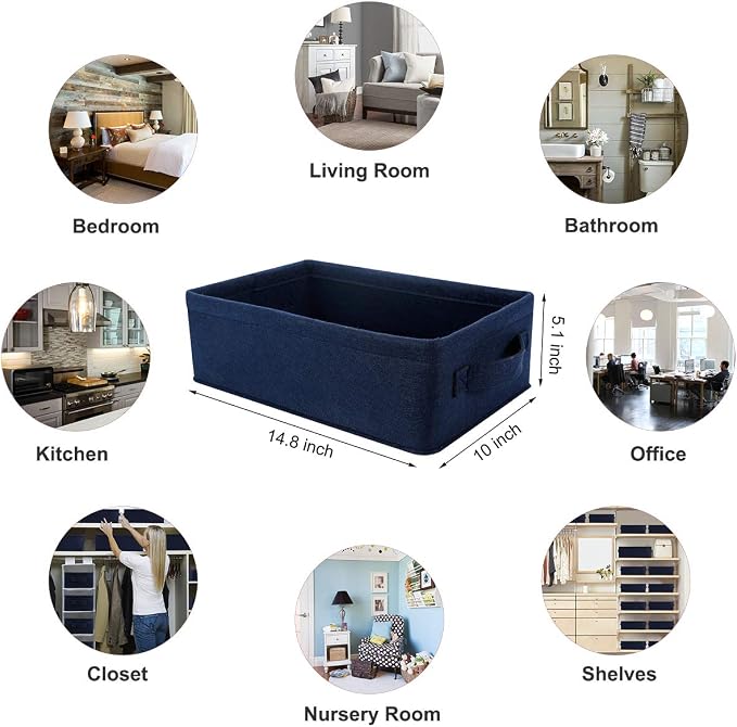 Small Storage Baskets Shelf Storage Baskets Navy Blue Fabric Storage Bin Narrow Storage Basket for Towels Dog Cat Toys Clothes Hats Belts Dippers Baby Toys Storage Basket Little