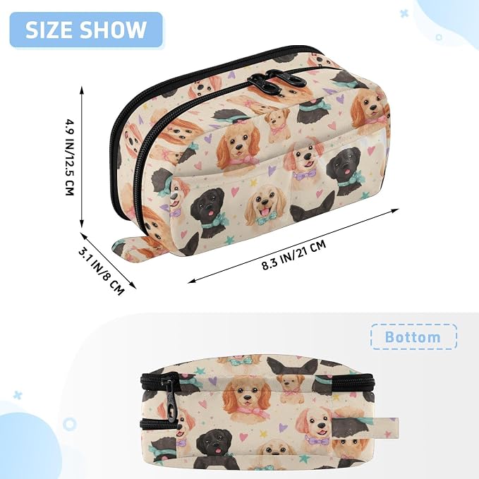SUABO Pet Dog Love Stars Pencil Case Large Pen Stationery Bag | Pencil Pouch Stationery Organizer with Compartments, Transparent PVC Layer, School Office Supplies for Kids Adults