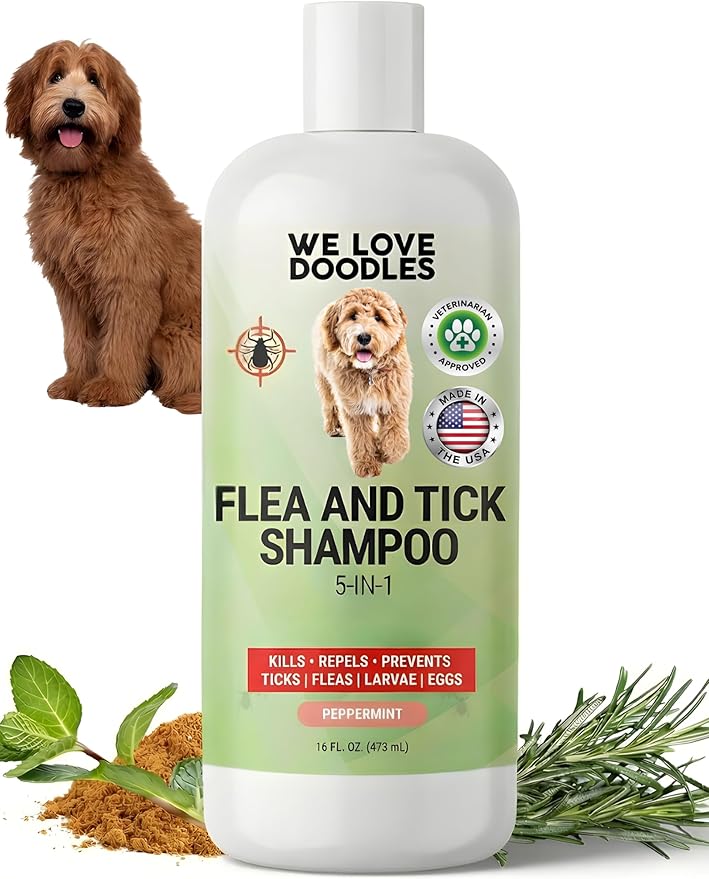 We Love Doodles Flea Shampoo for Dogs - Stops Fleas & Ticks for Dogs, Natural, Safe & Effective Lice Treatment, Soothing Shampoo for Sensitive Skin, Manufactured in USA, 16 oz