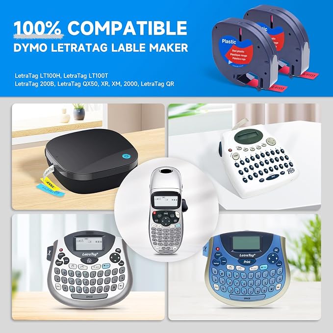Replace for Dymo Label Maker Letratag Tape Refills 91332 91333 91334 91335 LT Plastic Cassette,1/2 Inch X 13Feet,5pack