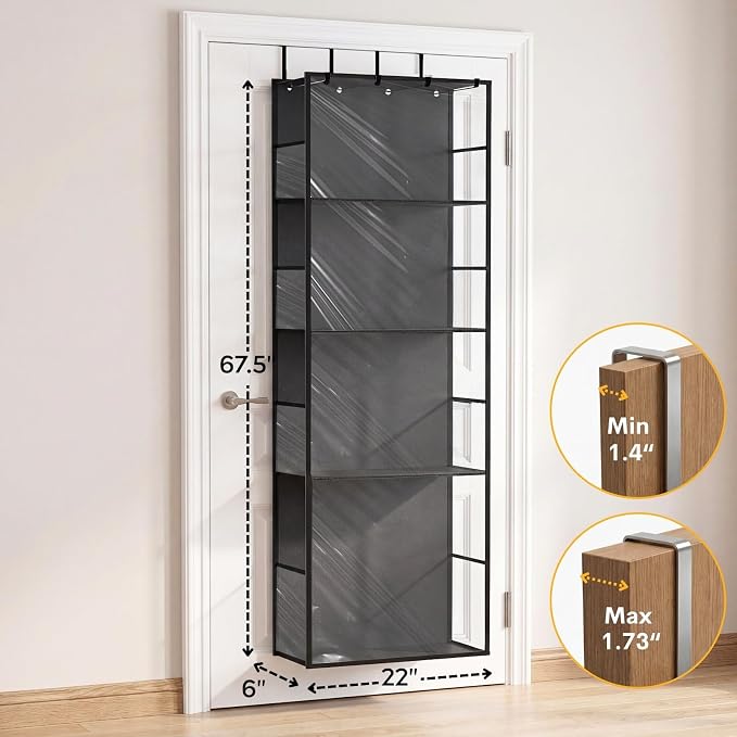 Over the Door Stuffed Animal Storage with Clear Dust Cover | 4 Tier Extra Large Hanging Toy Organizer for Plush Toys, Nursery Bedroom and Kids Room Storage